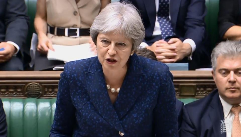  Theresa May speaking in the House of Commons yesterday afternoon