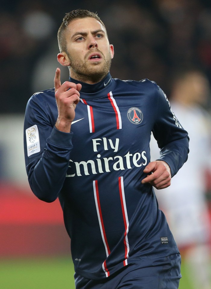 Jeremy Menez of PSG celebrating a goal.