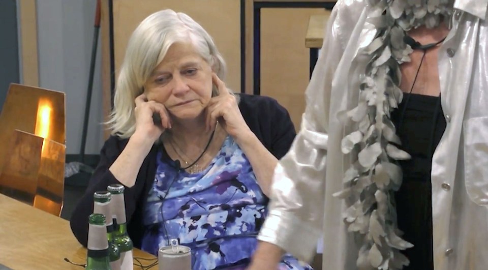 Ann Widdecombe on Celebrity Big Brother, covering her ears.