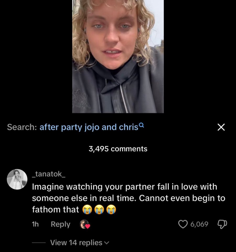Screenshot of a social media post showing a woman reacting to her partner falling in love with someone else.