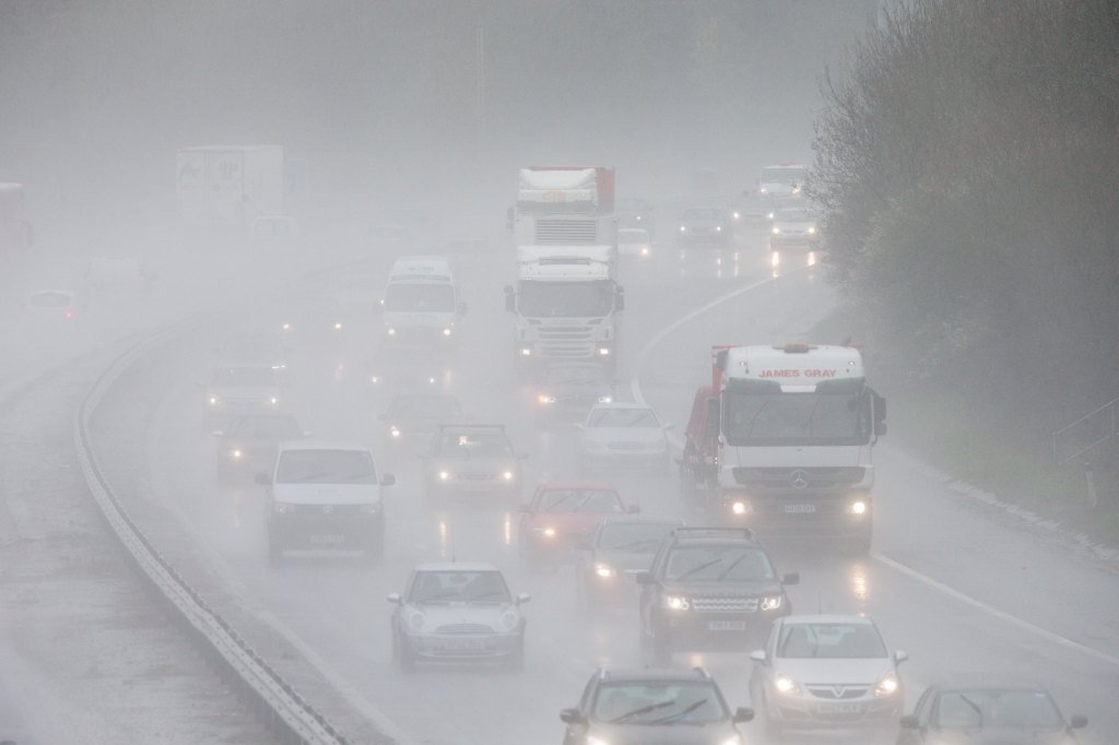 Heavy showers made for treacherous driving conditions on the M11 in Harlow, Essex