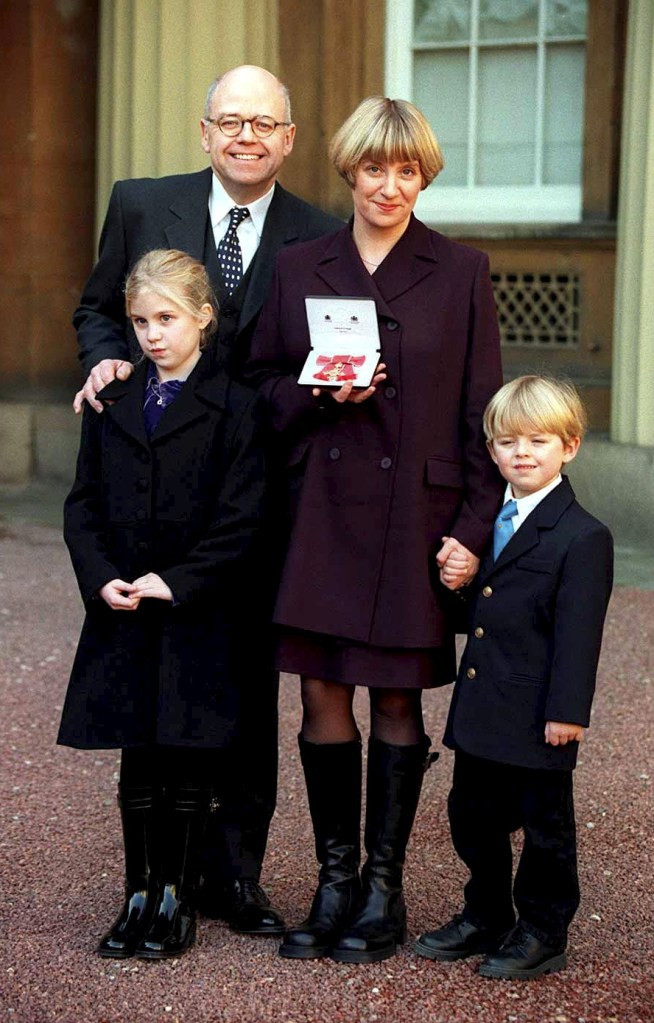 Victoria Wood pictured after recieving her OBE at Buckingham Palace 1997 with her now ex-partner Geoffrey Durham, son Henry and daughter Grace