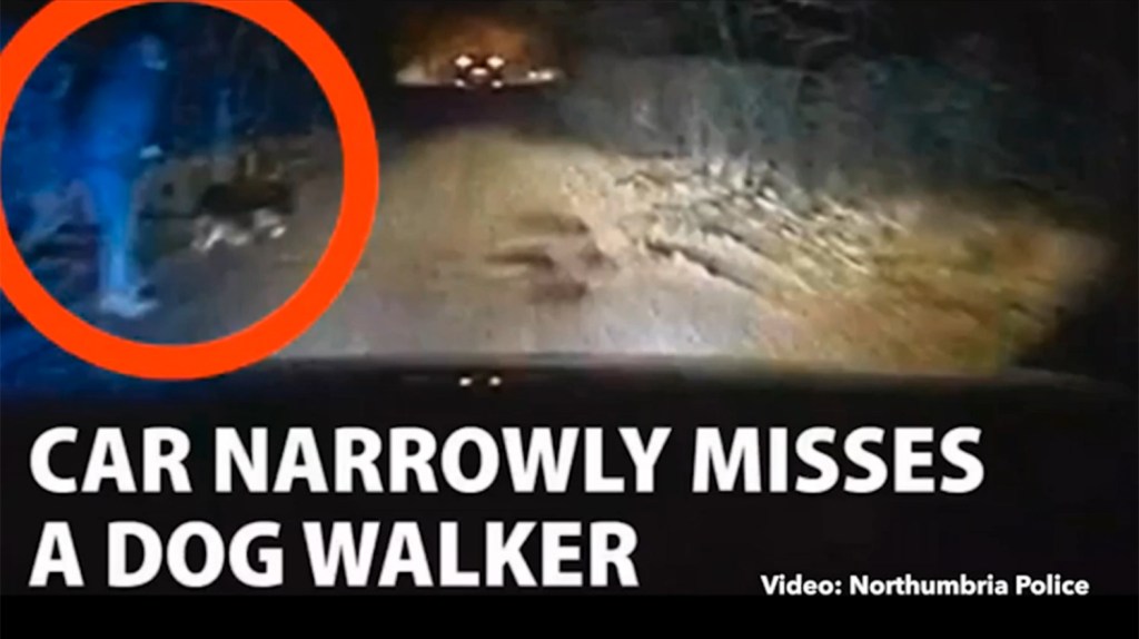 Ross - travelling with two young girls - narrowly avoided hitting a dog walker during the high speed chase