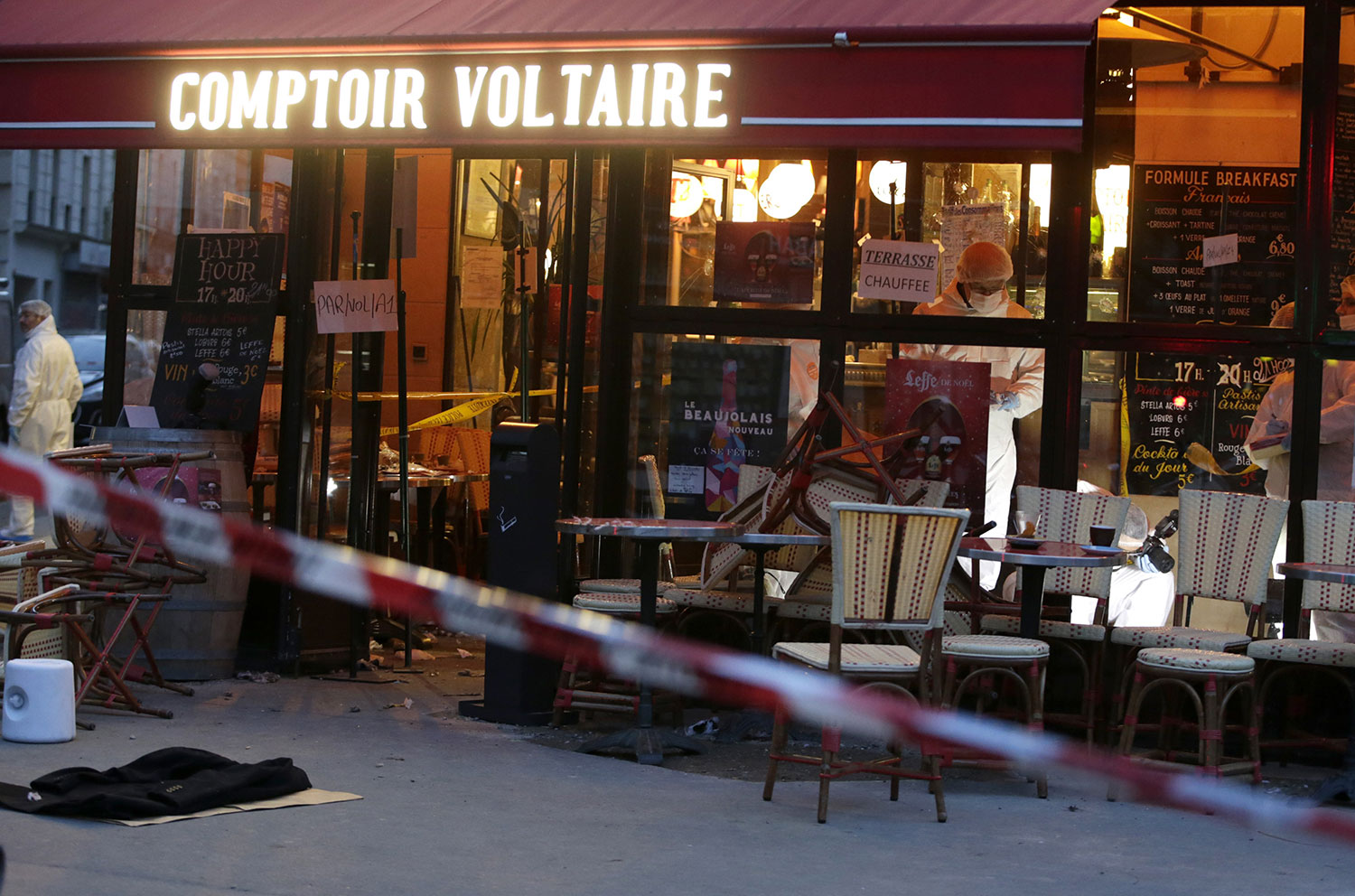 Carnage ... the aftermath of Brahim's bomb following attacks across the French capital 