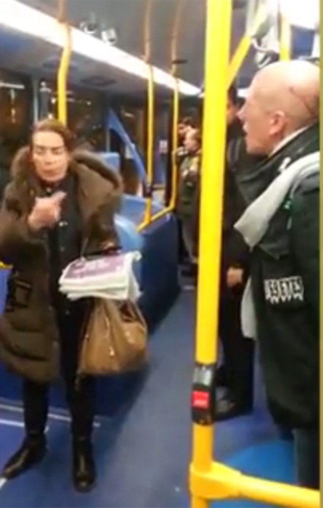 Eventually, he breaks up the fight and the first black passenger leaves the bus