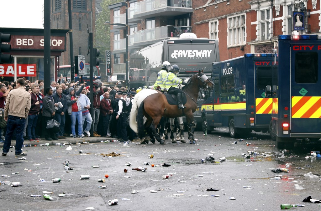 Rioting broke out as the Man Utd bus arrived at the ground on Tuesday night