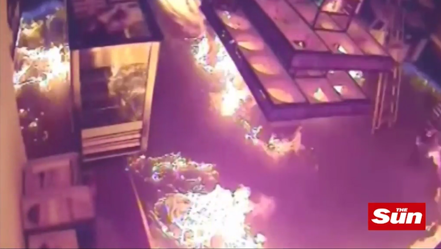 A huge blaze spreads across the kitchen at Tavazo bakery, north London, which was just one day away from its grand opening