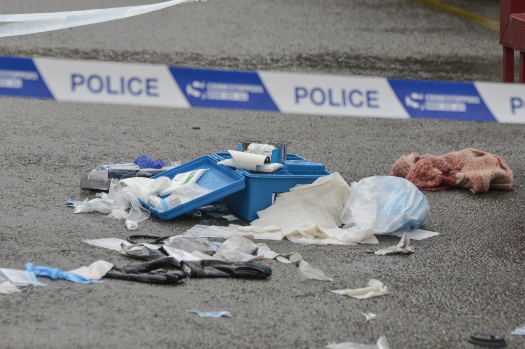 She was viciously stabbed in the stomach and arm