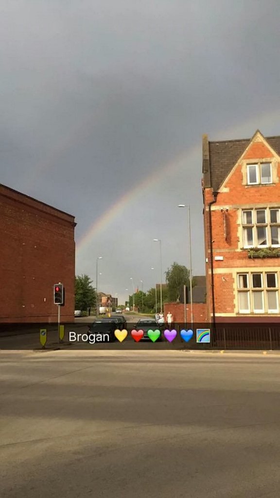 Fitting ... a Snapchat picture of a rainbow which appeared as friends laid tributes to Brogan Warren, Nicoletta Tocco, Sam Kay and Krop Jones