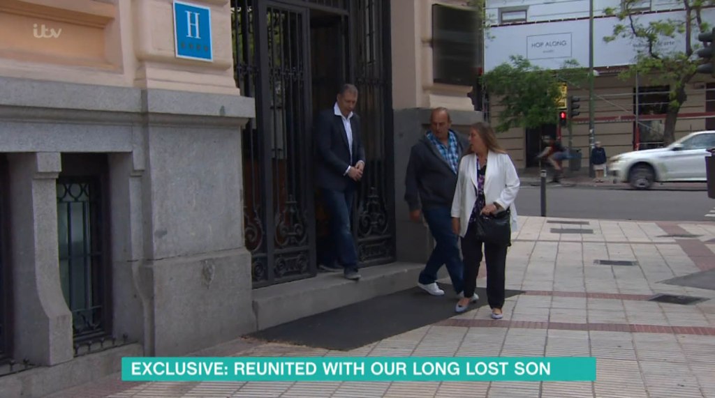 The couple leaving the hospital where they saw their son for the first time in six years
