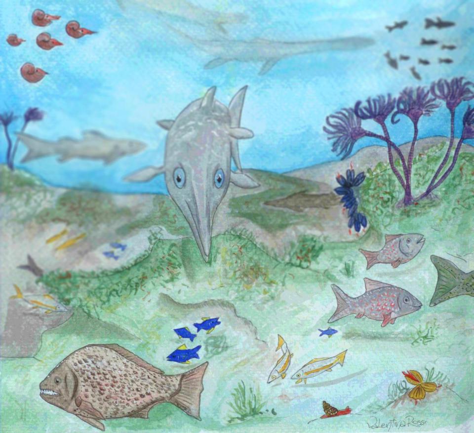 An artist's impression of the Britain when it was the a land before time 