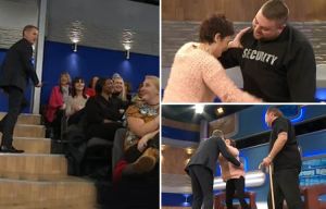 Jeremy Kyle runs away from amorous guest who calls him 'gorgeous' and wants to do the 'jigger' with him