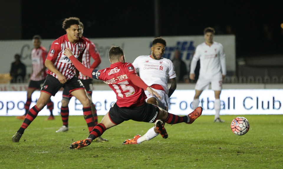 Jerome Sinclair sweeps home against Exeter to score his only Liverpool goal