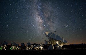 The Milky Way galaxy moves over the CARMA Array Radio Observatory, White Mountains, California