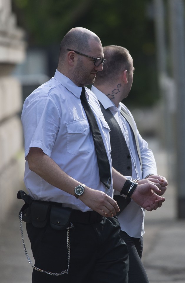 Buckley arriving at court today. He admits taking a cocktail of drugs in front of the little lad after cocaine and cannabis were found to be present in Finleys system