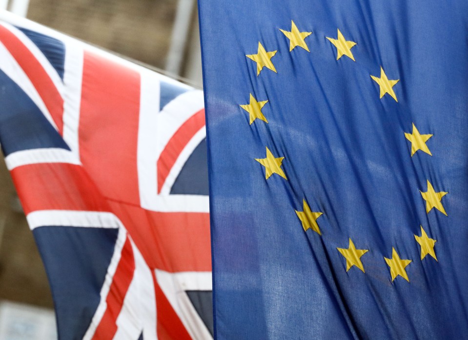 European Union Flags And Union Flags Flying Together As Brexit Vote Date May Be Decided This Week