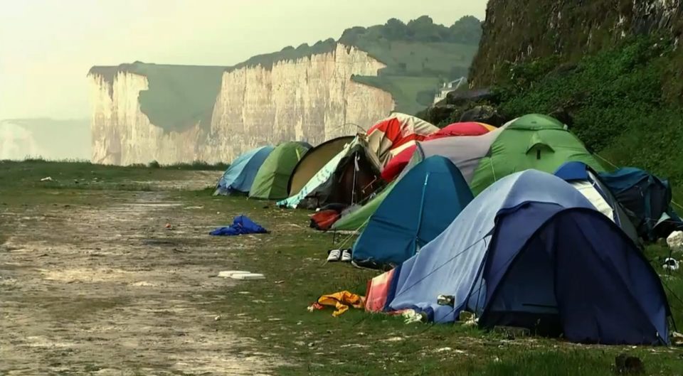 Channel crossing ... Migrants sleeping rough next to the cliffs of Dieppe in France