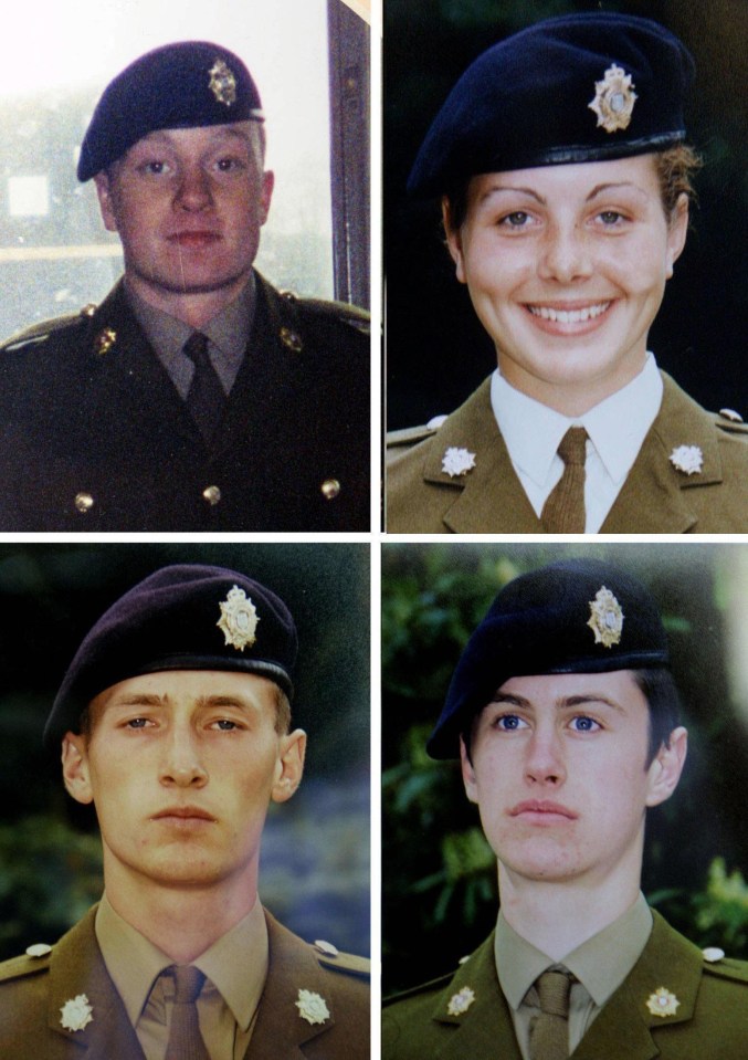 Privates James Collinson, 17, Cheryl James, 18, Sean Benton and Geoff Gray, 17, all died while on guard duty at Deepcut.
