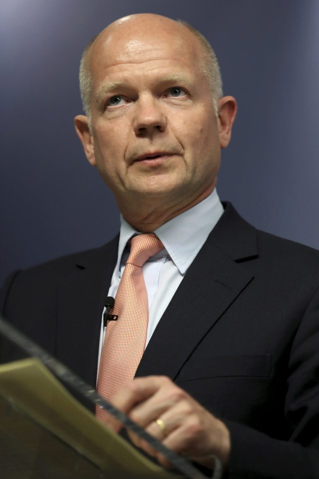 Britain's former Secretary of State for Foreign Affairs William Hague pictured making a speech supporting remaining in the EU
