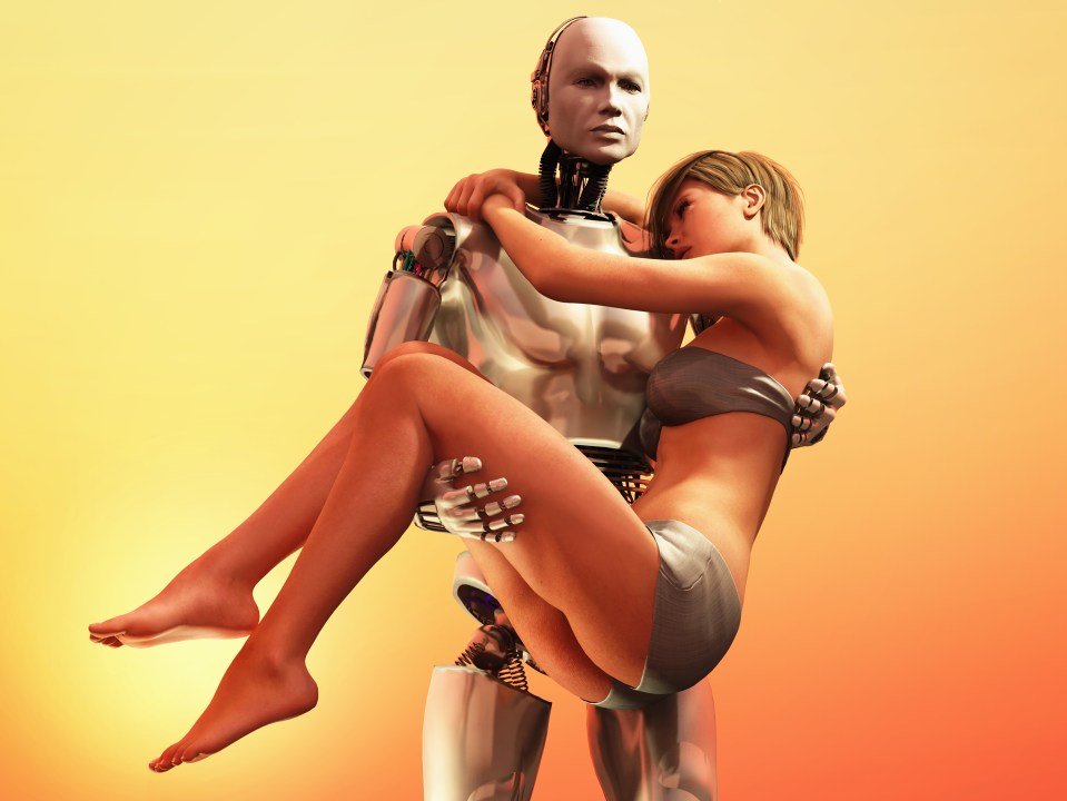robot carrying a woman