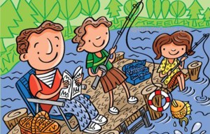 There are six summer holiday-related words hidden in this fishing scene... but can you find them all?