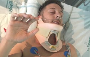 Fireman left paralysed after stag do accident has flown home to UK but postponed his wedding