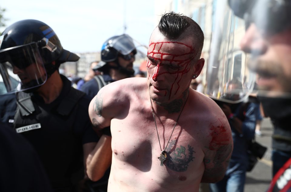 French police were nowhere to be seen when Russian hooligans charged at England fans