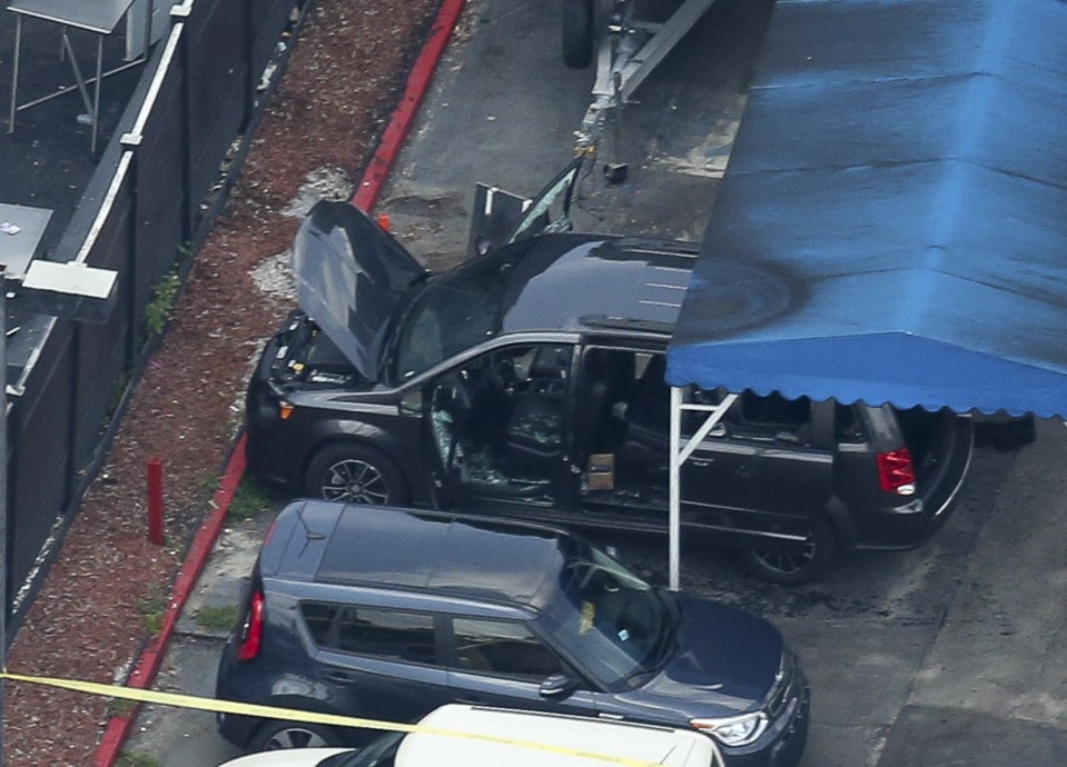 A damaged minivan outside Pulse which may have belonged to the shooter