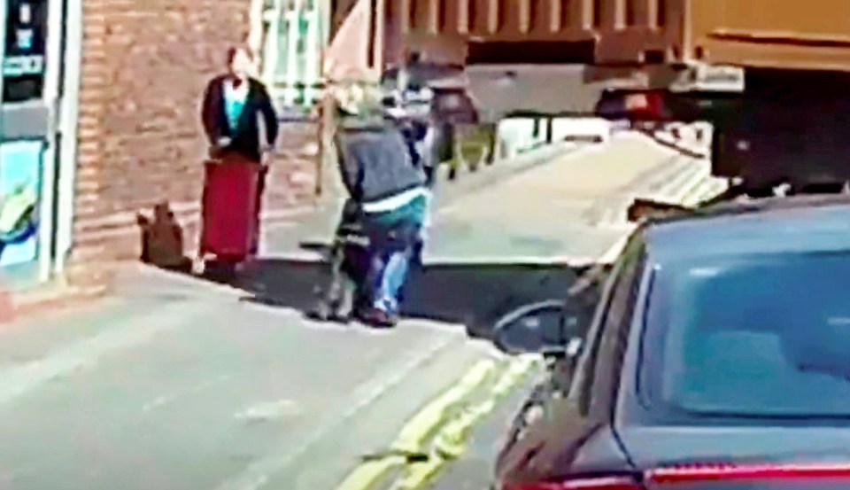 She keeps calm and doesn't lose her head when the vehicle comes hurtling towards her