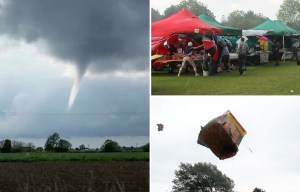 Freak weather rips inflatable slide from its moorings and lifts it 30ft in the air