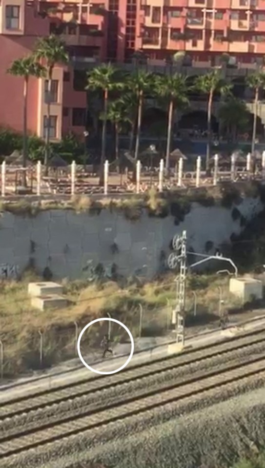 One of them runs across the train tracks towards the road