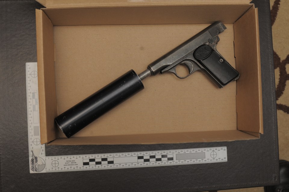 officers found an "Aladdin's Cave" of firearms including Glock and Browning self-loading pistols complete with silencers and a French revolver