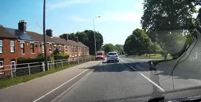 The van was snapped edging slowly down the pedestrian and cycle path in order to get closer to locals' front door in Wymondham, Norfolk