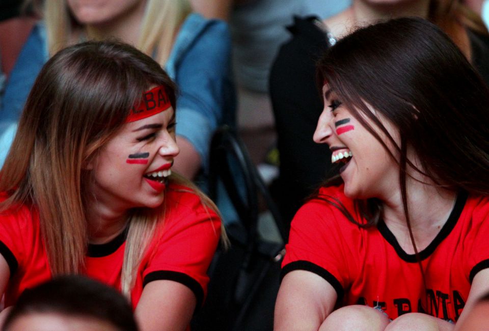 Albanias supporters react as they watch