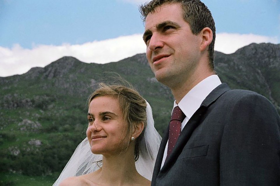 Jo and Brendan Cox on their wedding day - this morning he tweeted that Jo "loved camping"