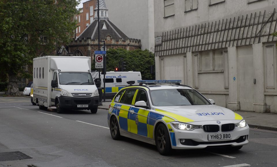 Tommy Mair arrives at Westminster Magistrates' Court in a police van this morning