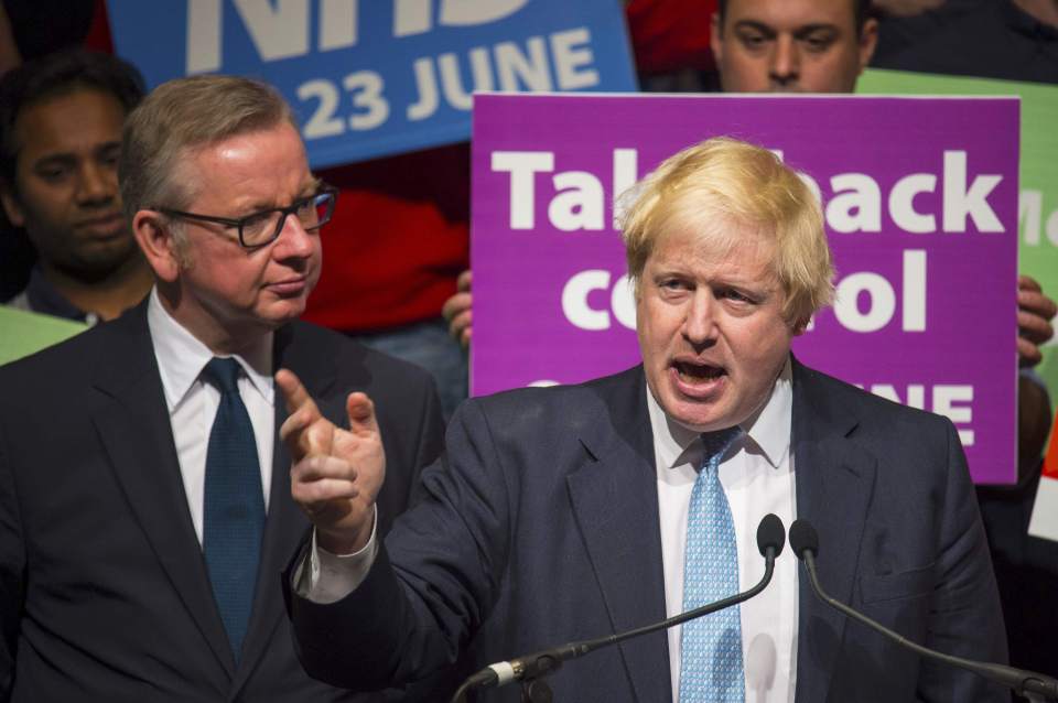 Former London Mayor Boris Johnson speaks at a Vote Leave rally in London
