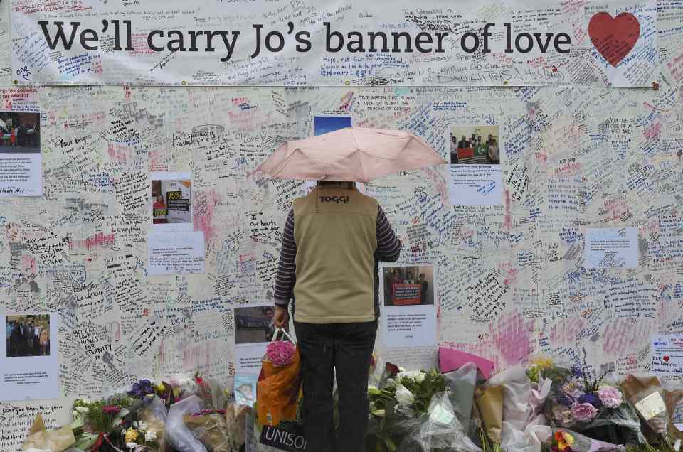 Jo Cox is remember with a banner of love in Parliament Square