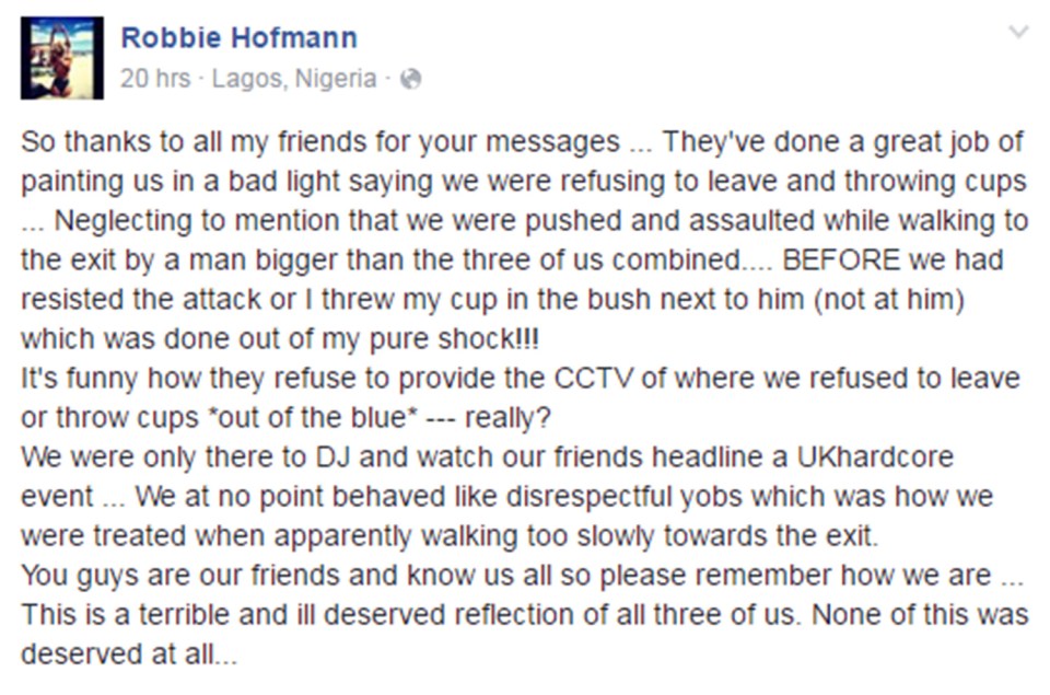 Robbie Hoffman's Facebook status