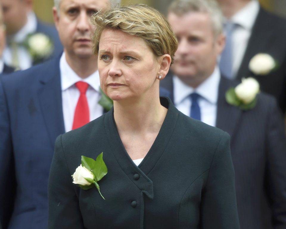 Labour MP Yvette Cooper walks from Parliament to St Margaret's Church for a service of rememberance for Labour MP Jo Cox who was shot and stabbed to death last week outside her constituency surgery, in Westminster, London