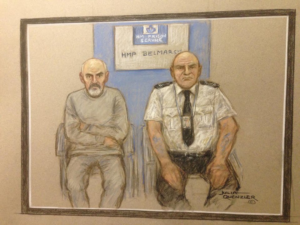 Artist's impression of Tommy Mair speaking over video link about the death of Jo Cox MP 