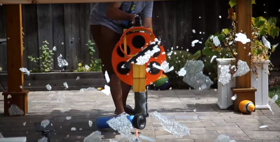 The giant Nerf gun is so powerful it can break glass.