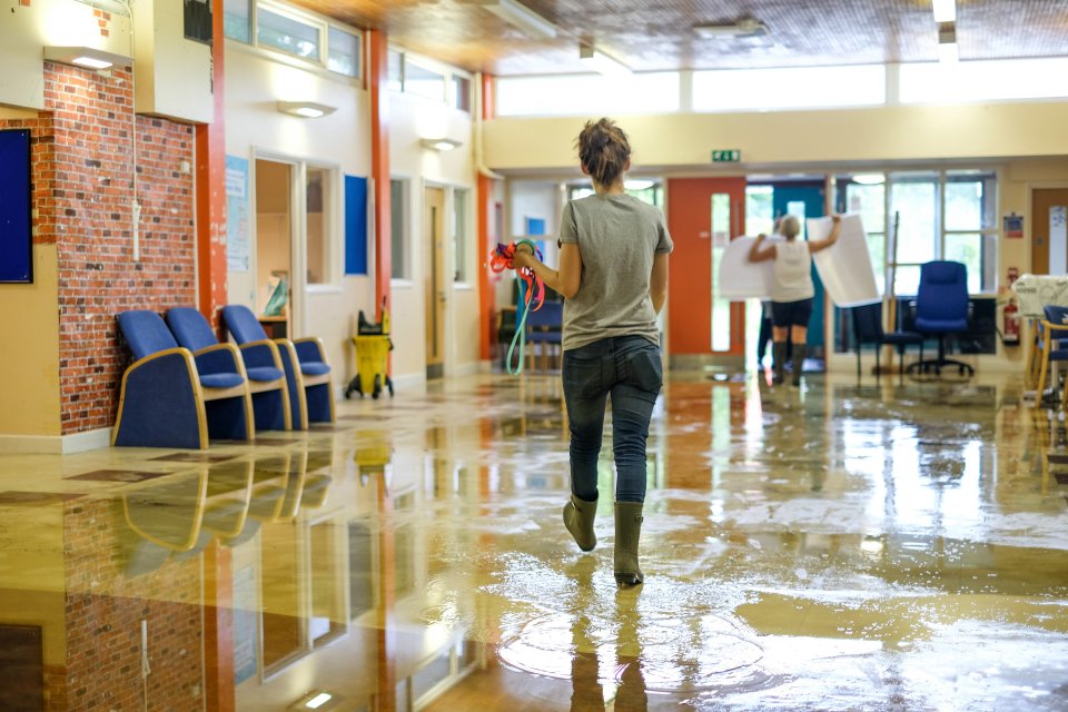 Devon way polling station in Chessington, Surrey, had to be closed and moved elsewhere due to flooding caused by heavy overnight rain