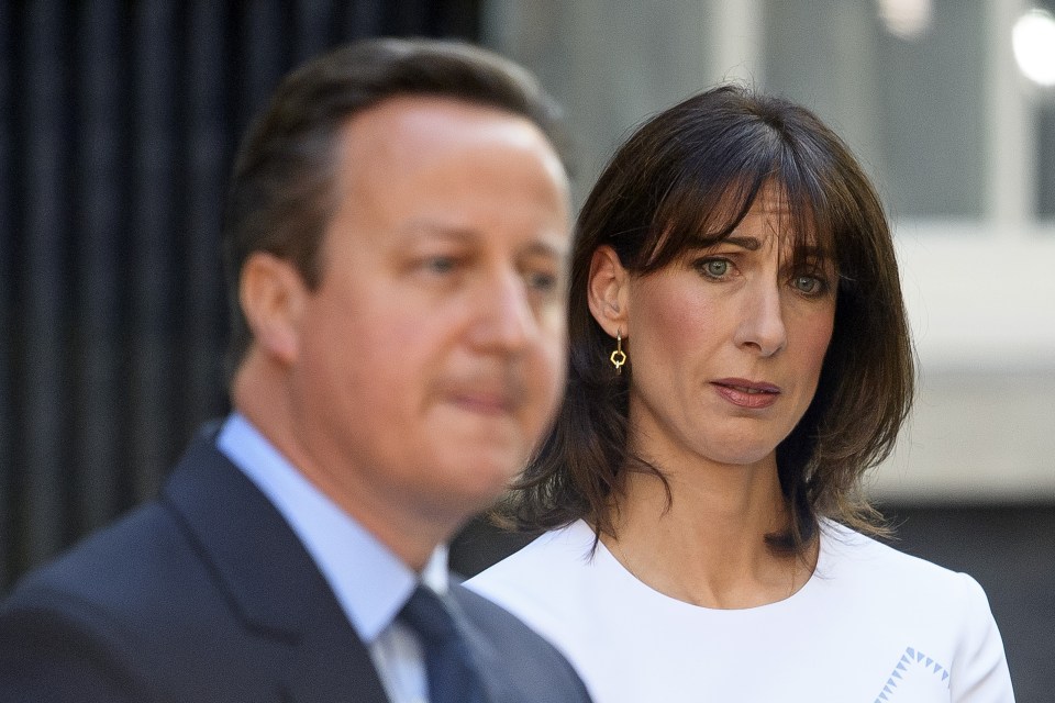 Samantha Cameron waits in the wings to support her defeated husband as he stands down as PM