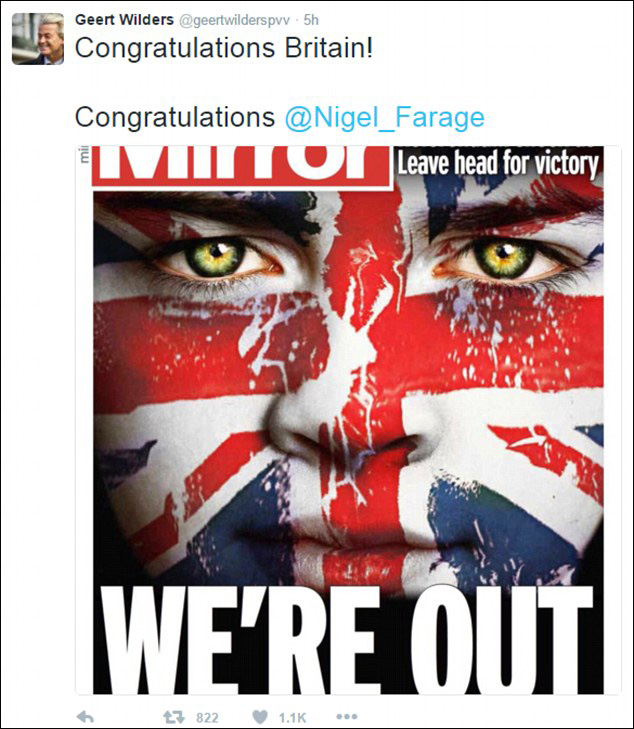 The leader also tweeted a picture saying "congratulations" on the vote