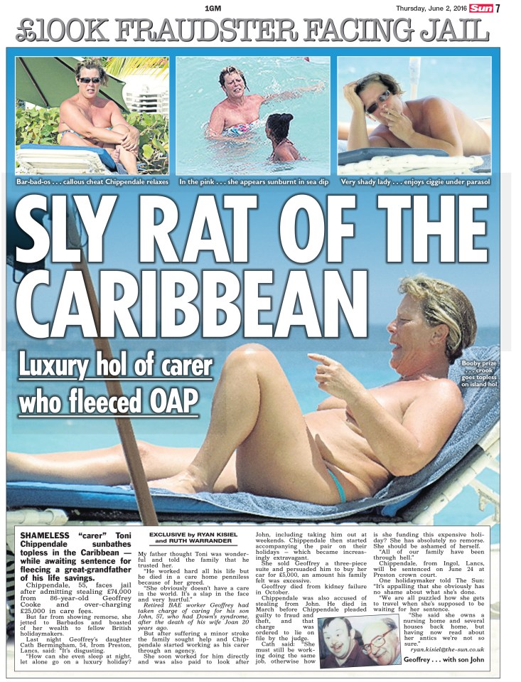 The Sun snapped Chippendale sunbathing topless in Barbados