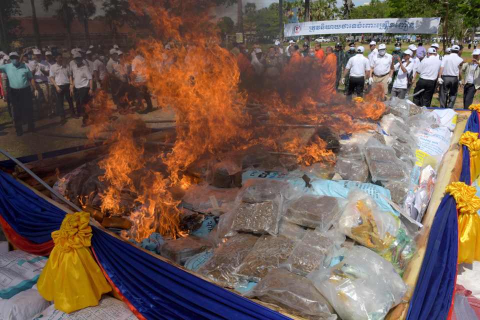 Locals gather to watch millions of pounds worth of drugs burn