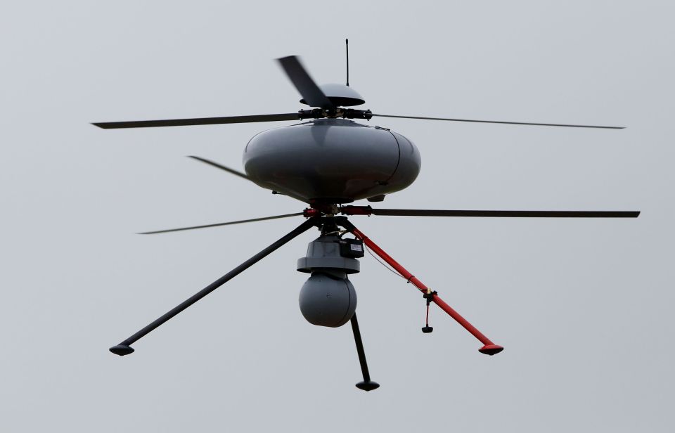 A new security drone flies over the Eurotunnel in Calais, France, as the company continues to face problems with migrants attempting to enter the Eurotunnel site