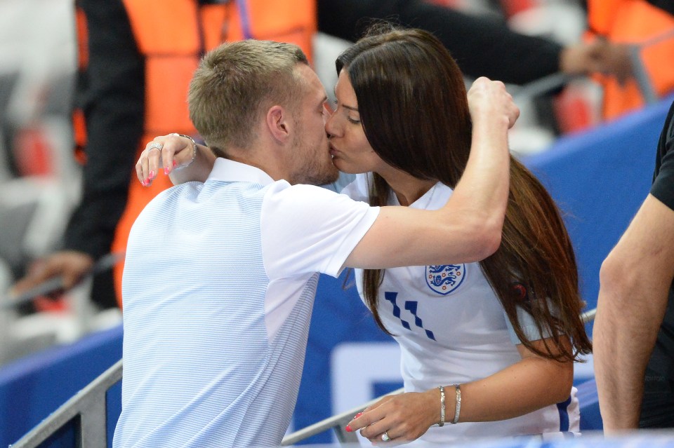 Vardy kisses his wife Rebekah after England's humiliating exit 