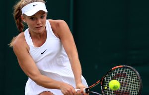 Katie Swan in action against Timea Babos on day Two: